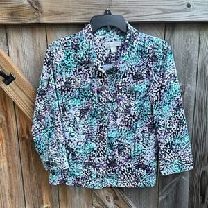 Christopher & Banks Purple Teal Colorful Patterned Jacket Medium